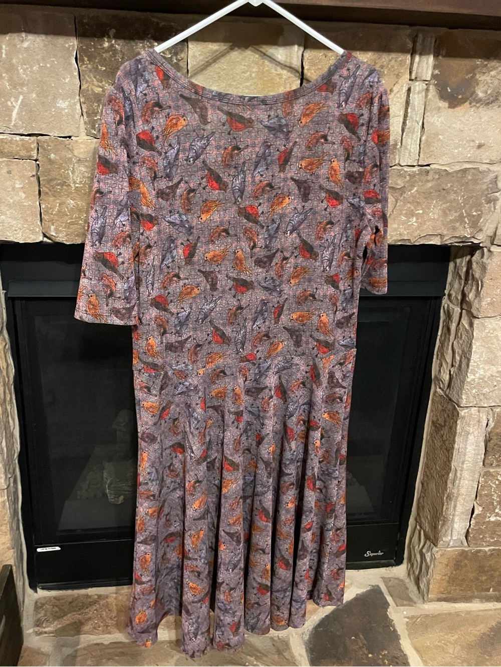 LuLaRoe Carly Swing Dress Plus Size 3XL Gray Bird Nature Print Short Sleeve - Picture 3 of 7